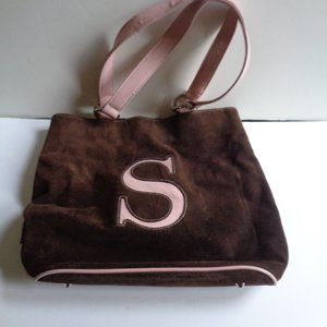 Retro Suede Handbag Tote Letter Initial "S" - Suzy Sandra Samantha Sally